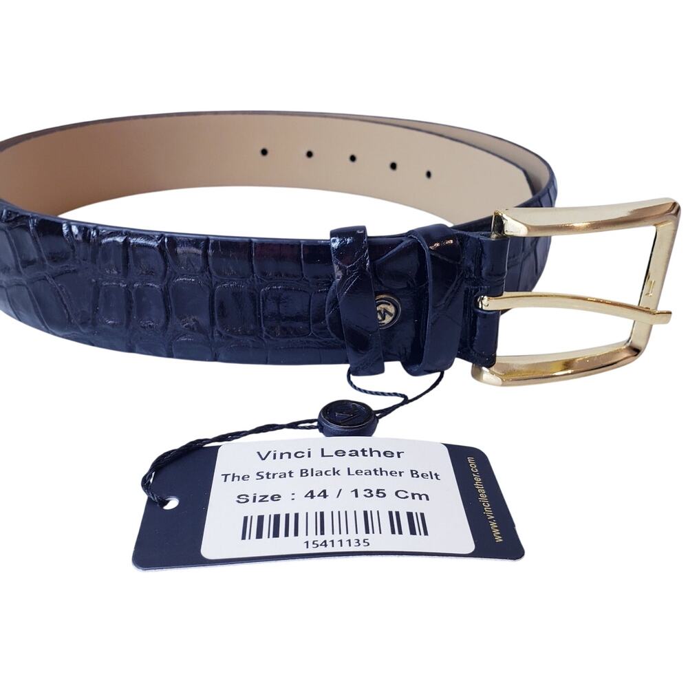 NWT Vinci Leather The Strat Black Leather Belt Handmade in Turkey Men's Size 44